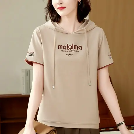 短袖t恤女士2024年夏季新款洋气妈妈装宽松显瘦休闲上衣刺绣体恤商品大图