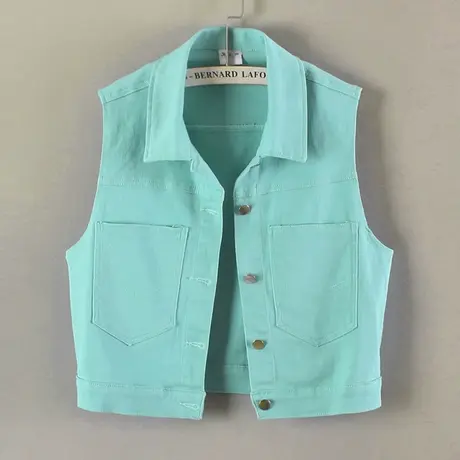 牛仔马甲女背心短款春秋夏宽松新款无袖大码外搭显瘦彩色弹力坎肩商品大图