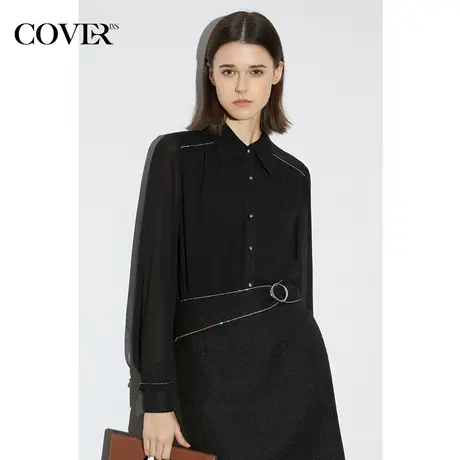 COVER2023春季袖口手工钻链小香风拼接衬衫图片