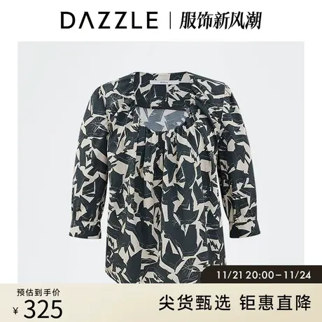 DAZZLE地素奥莱 复古印花扣带法式上衣衬衫衬衣女2D3D3256L商品大图