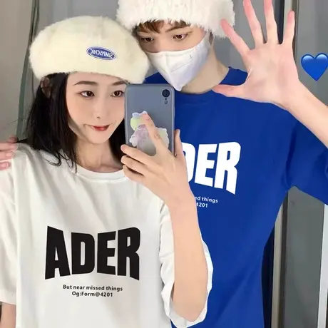 克莱因蓝短袖t恤女2023年春夏季新款潮牌宽松男女情侣装纯棉上衣图片