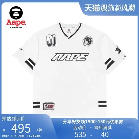 Aape旗舰店男装春夏字母印花图案刺绣贴宽松球场风短袖T恤0859XXI商品大图