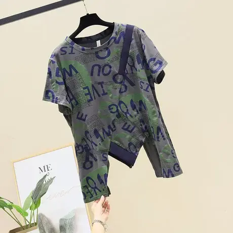 2023夏新款网红同款短袖T恤女宽松显瘦百搭不规则字母体恤上衣潮T商品大图
