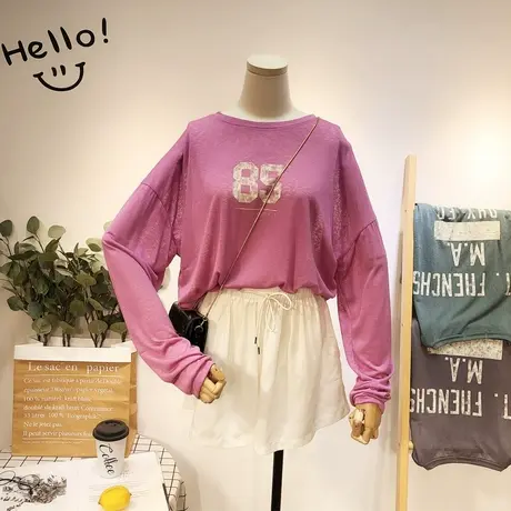 2020夏季防晒T恤空调衫韩国东大门简约字母宽松长袖度假休闲大码商品大图