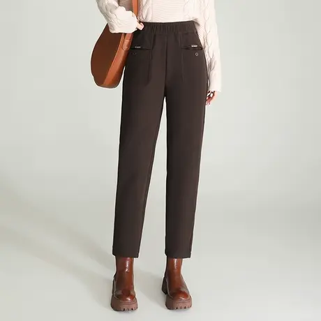 松紧腰毛呢小脚裤女秋冬2023新款时尚休闲小个子哈伦裤显瘦萝卜裤商品大图