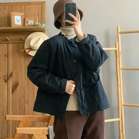 dza 复古宽松圆领短款棉服外套女士冬季保暖棉袄休闲百搭漂亮棉衣图片