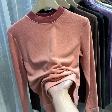 德绒打底衫长袖t恤女2021秋冬洋气内搭设计感小众加绒加厚上衣服商品大图