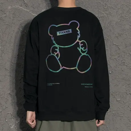 反光小熊情侣卫衣秋冬款加绒潮牌上衣男潮ins秋季外套男秋装百搭商品大图