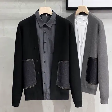 男士开衫毛衣夹克拼接韩版修身潮流针织衫外套男春秋冬2025新款商品大图