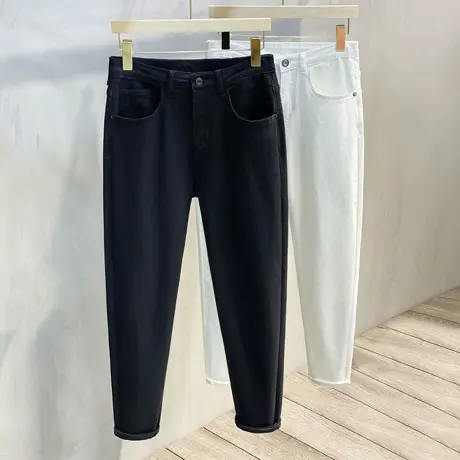 黑色牛仔裤男秋冬2023新款潮牌宽松弹力纯棉直筒长裤子男韩版潮流商品大图