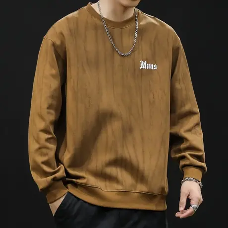 美式重磅潮牌卫衣男春秋款圆领男款衣服春季2024新款长袖大码云染商品大图