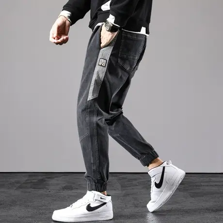 春季潮牌拼接高端工装牛仔裤男束脚宽松青少年学生九分休闲裤男裤商品大图