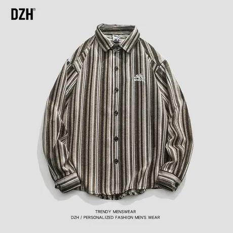 男士翻领条纹衬衫男长袖高级感2023新款秋季衬衣外套休闲长袖上衣商品大图