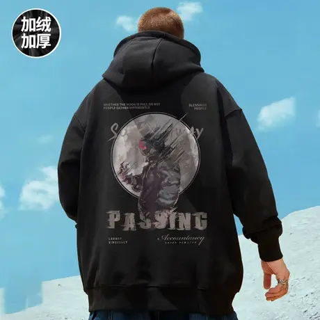 oversize港风连帽nasa宇航员卫衣男潮牌ins加肥加大码男装秋冬季商品大图