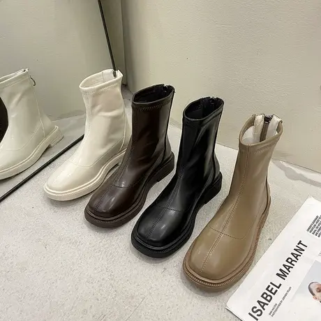 瘦瘦靴女2023年春秋新款夏季薄款单靴马丁靴子秋季中筒英伦风短靴商品大图