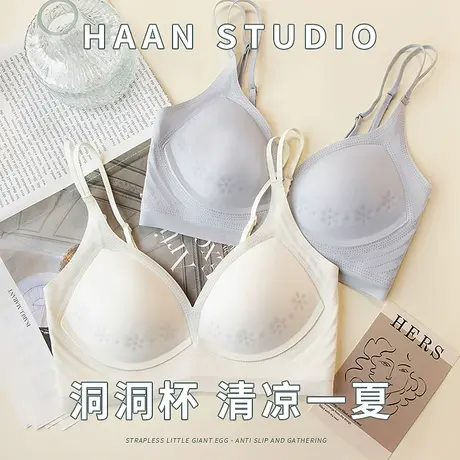 内衣女薄款夏季无痕凉感软支撑透气无钢圈小胸聚拢少女美背文胸罩图片