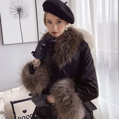 【直播】粉红大布娃娃时尚保暖貉子毛领派克服图片