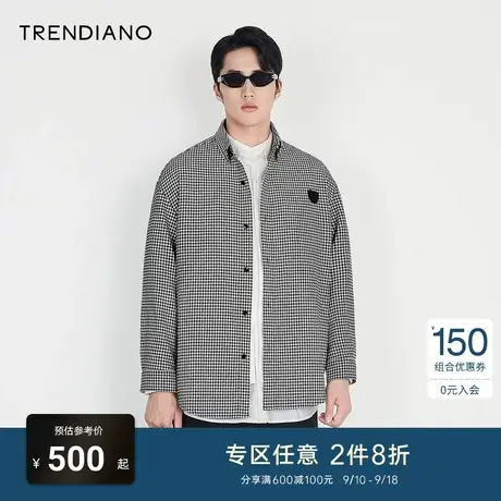 TRENDIANO官方潮牌男装秋季新款千鸟格长袖格子衬衫外套男士商品大图