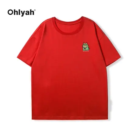 Ohlyah春季新款本命年红色T恤男女短袖2024新款龙年情侣纯棉半袖商品大图