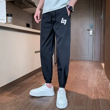 时尚速干夏季束脚裤2023新款潮流薄款修身九分裤子刺绣潮男休闲裤商品大图