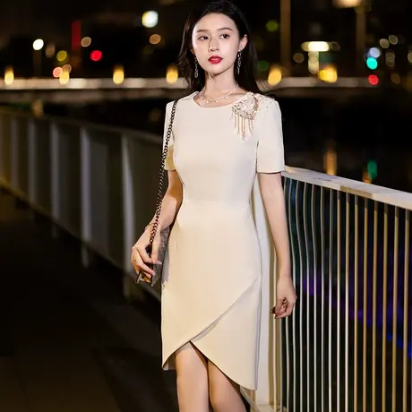 香槟色小晚礼服女高级感平时可穿日常轻奢小众高端气质宴会连衣裙商品大图