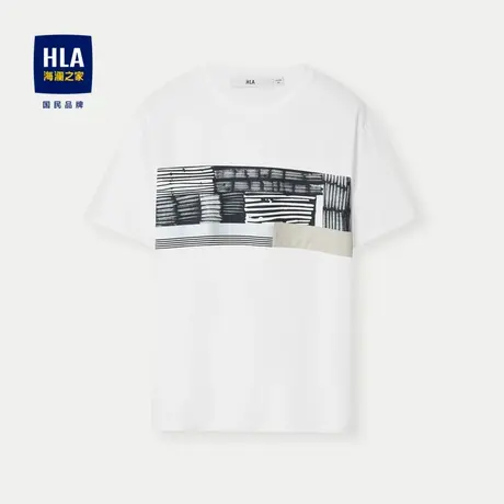 HLA/海澜之家宽松落肩舒适透气短袖T恤24春夏新款圆领简约上衣男图片