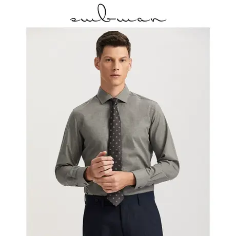 十米布深灰全棉意式男士衬衫长袖修身纯棉衬衣商务休闲网红简约潮商品大图