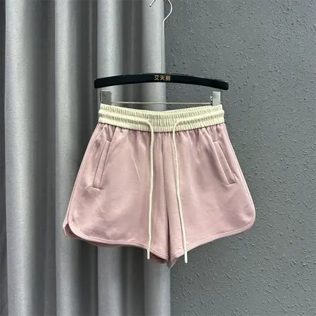 网红松紧腰撞色运动休闲短裤女24春夏新款宽松显瘦百搭a字阔腿裤图片
