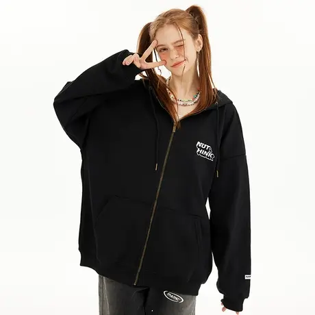 Nuthink美式高街开衫卫衣男潮oversize宽松大码加肥加大冬季外套图片