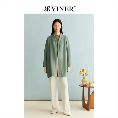 【羊绒+绵羊毛】YINER音儿女装冬季优雅中长款双面呢大衣外套商品大图