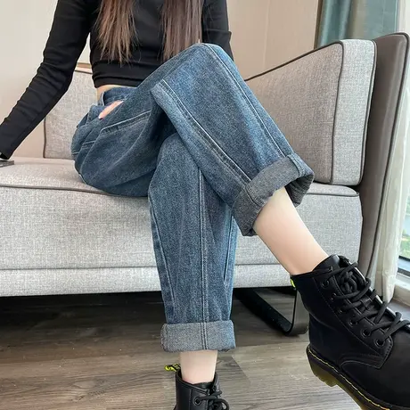 高腰阔腿直筒老爹裤女2024年春秋季新款宽松显瘦百搭牛仔哈伦垮裤图片