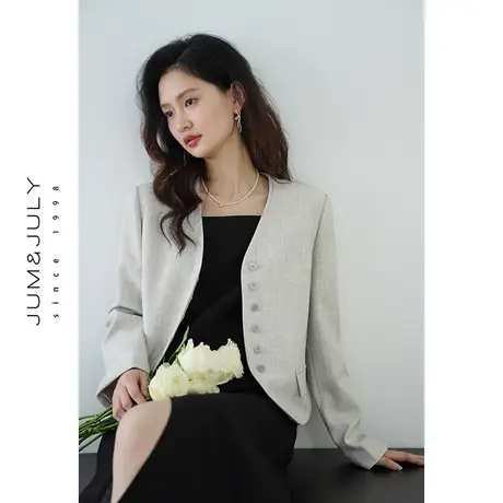 嘉茱莉2025新款V领短外套女小个子短款上衣女士设计感小西装外套图片