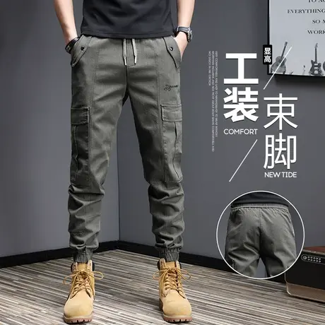 夏季军绿色高级感束脚美式工装春秋款春季多口袋男士痞帅休闲裤子商品大图