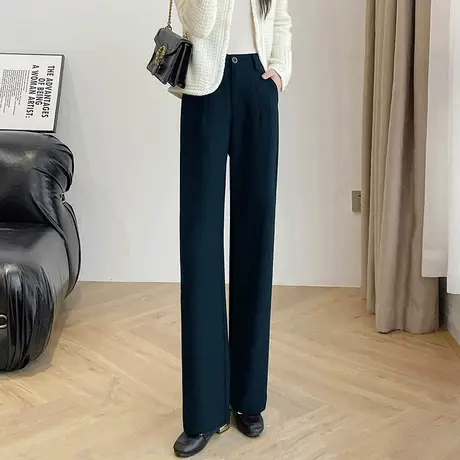 显瘦西装阔腿裤修身直筒裤羊毛料子长裤女24新款春秋白色蓝色裤子商品大图