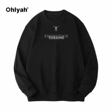 Ohlyah字母印花黑色圆领大码卫衣男女美式复古情侣秋冬学生外套潮商品大图