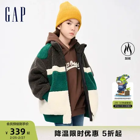 Gap女童冬季LOGO仿羊羔绒立领夹克儿童装休闲宽松运动外套841096商品大图
