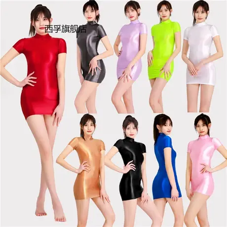 油亮冰丝连衣裙修身欧美大码超短裙性感7059商品大图