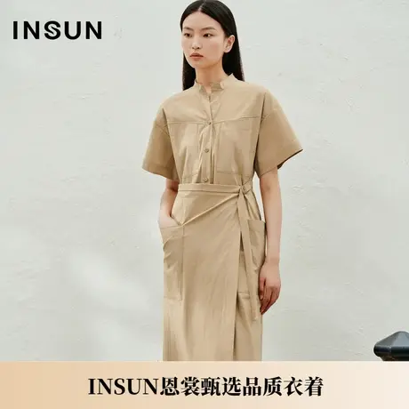 INSUN恩裳夏季匹马棉精梳纱双染衬衫式连衣裙图片