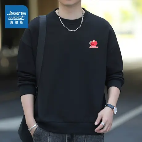 EI真维斯2023年男装冬季新款时尚潮流百搭印花套头衫圆领休闲卫衣商品大图