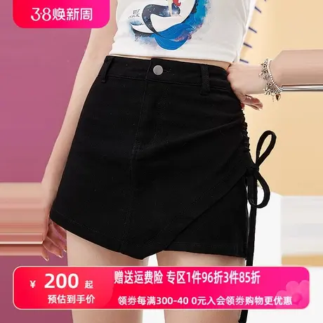 妖精的口袋黑色牛仔短裤女2023夏新款a字高腰超短裤显瘦辣妹热裤图片