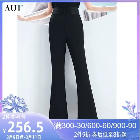 AUI黑色高级感西装喇叭裤女2023夏新款小众设计高腰修身显高长裤商品大图