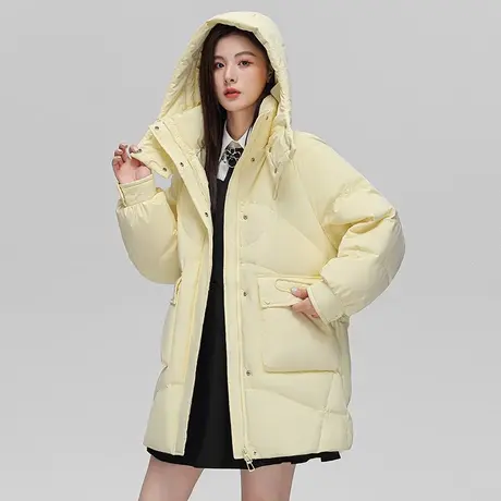 雪中飞羽绒服女士2023新款冬季中长款白鸭绒连帽加厚保暖时尚外套图片