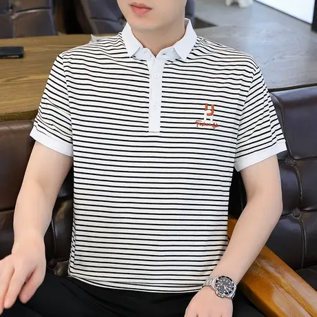 男士翻领短袖t恤夏季男装条纹修身上衣服潮流95棉短袖t血polo衫图片