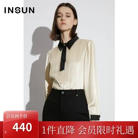 [醋酸系列]恩裳COVER2023早春新款缎面轻奢金属珍珠扣通勤衬衫女图片