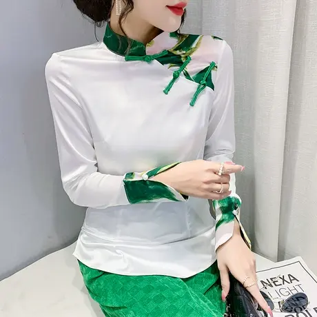 中国风盘扣女装网红设计感上衣气质复古T恤女长袖洋气修身小衫潮商品大图