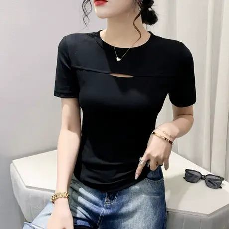 女装2023新款时尚性感镂空T恤女短袖收腰显瘦上衣气质百搭小衫夏商品大图