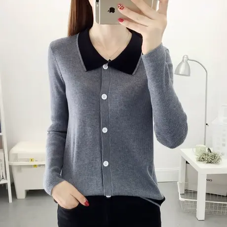 2023年早春新款方领拼色针织打底衫女薄款短款套头毛衣洋气百搭女图片