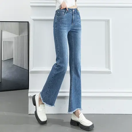 高腰微喇牛仔裤女2023年新款春夏薄款裤子小个子九分裤直筒喇叭裤商品大图