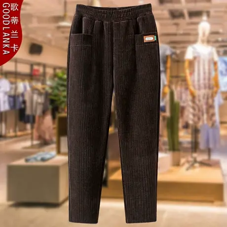 中老年女装春秋长裤子大码宽松洋气妈妈装松紧腰显瘦雪尼尔休闲裤商品大图