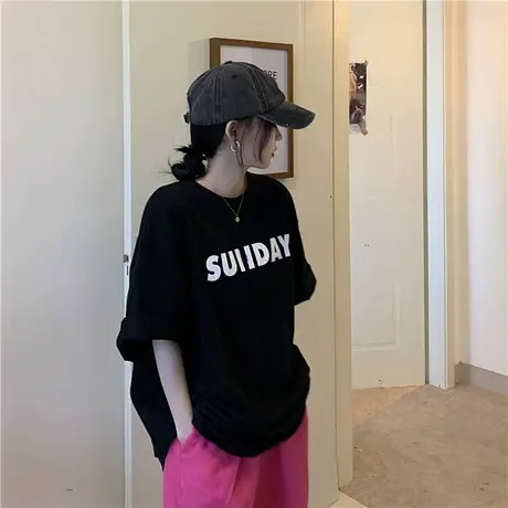 休闲黑色打底衫春季2023年新款韩版学院风宽松显瘦短袖t恤上衣女图片